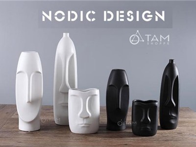 Bình hoa gốm cao cấp trắng đen mặt người dài CE-BG-06